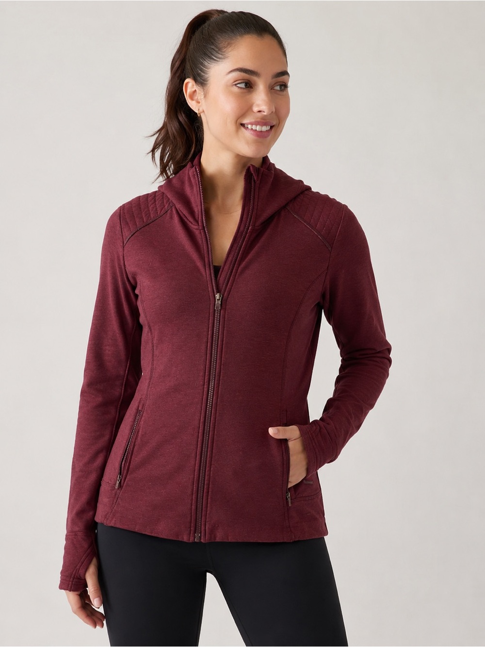 Athleta Women’s Burgundy Hooded Full Zip Jacket – Athletic Activewear Size Large
